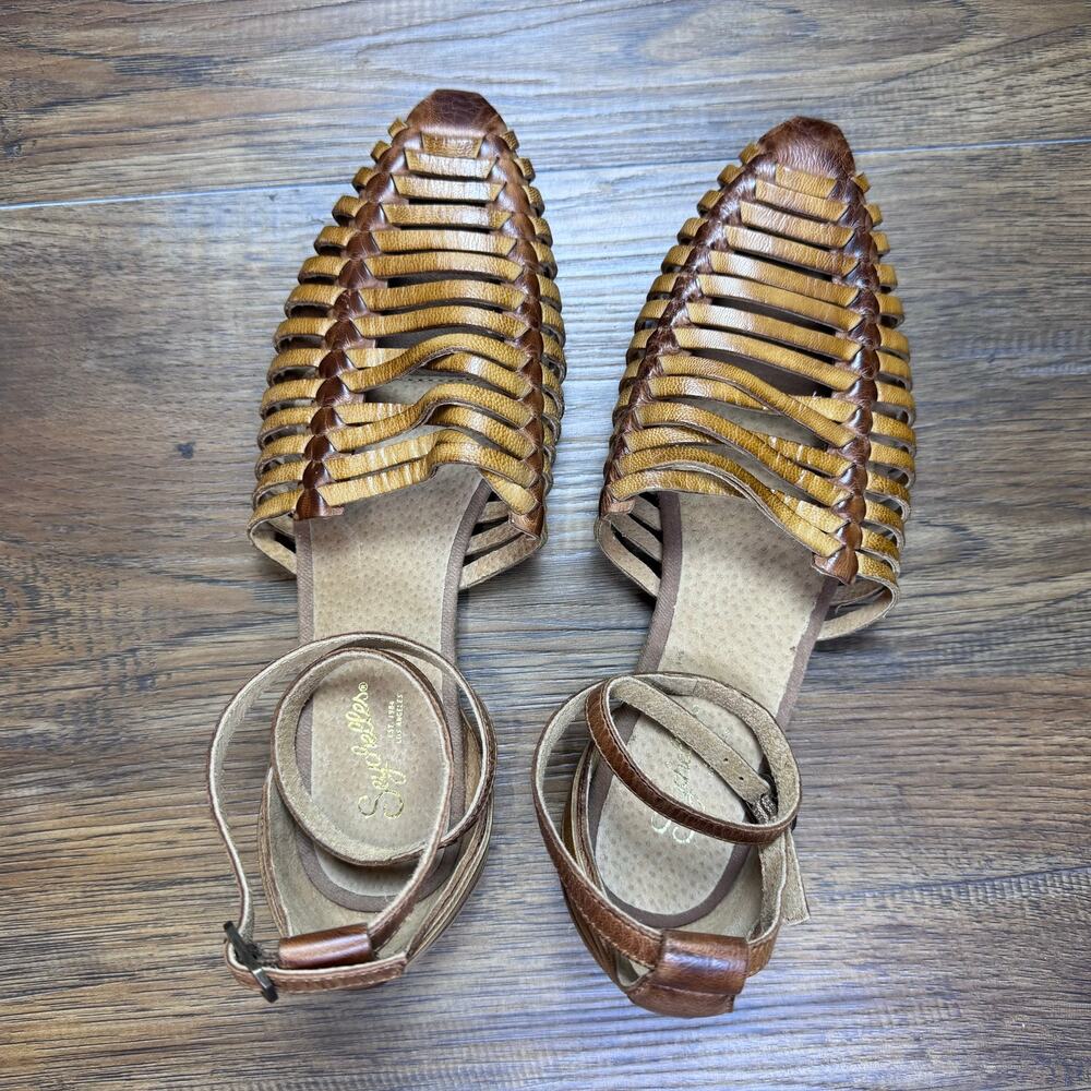 Seychelles Woven Leather Flats size 9 trinket ankle strap pointed toe - Picture 3 of 15